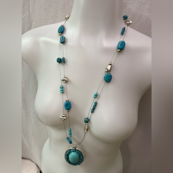 NWT! Chicos Turquoise and silver long necklace - Picture 4 of 8